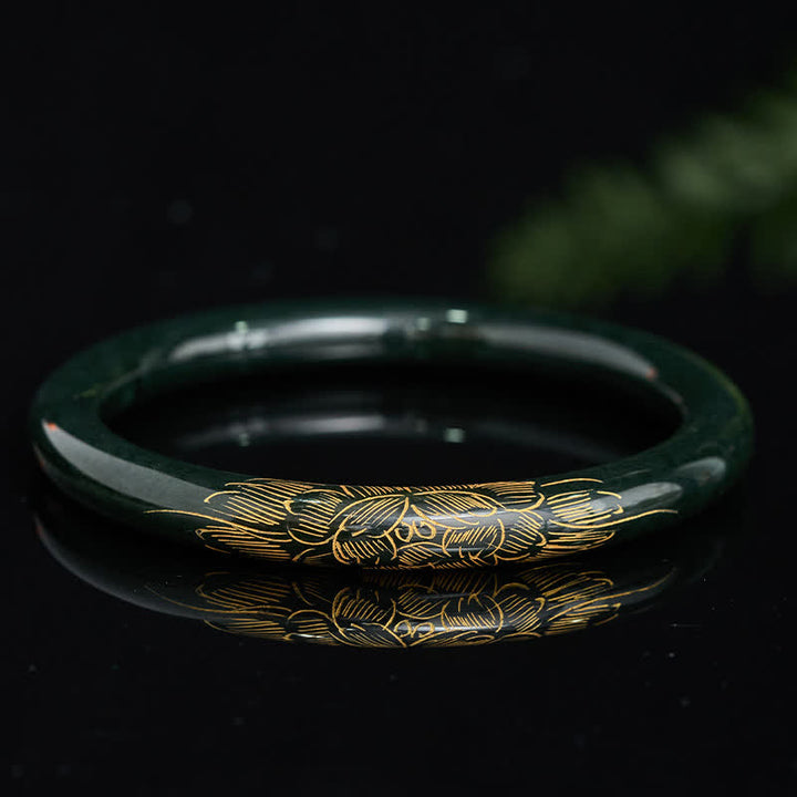 Buddha Stones 天然シアンジェイド蓮鯉鯉バングルブレスレット - image 1