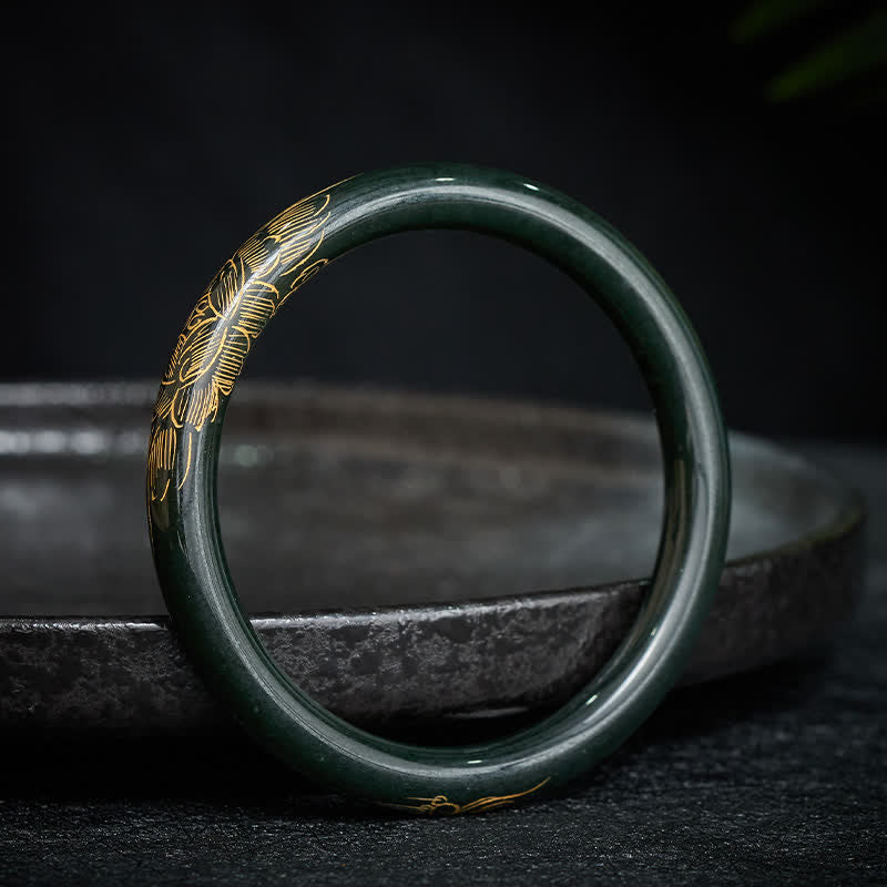 Buddha Stones 天然シアンジェイド蓮鯉鯉バングルブレスレット - シアンジェイド（60～62mm） - image 0