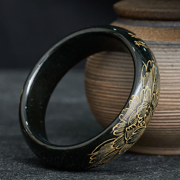 Buddha Stones 天然シアンジェイド彫刻ハーモニーバングルブレスレット - image 1