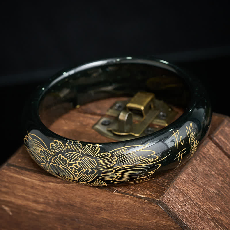Buddha Stones 天然シアンジェイド彫刻ハーモニーバングルブレスレット - image 3