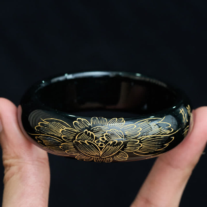 Buddha Stones 天然シアンジェイド彫刻ハーモニーバングルブレスレット - image 2