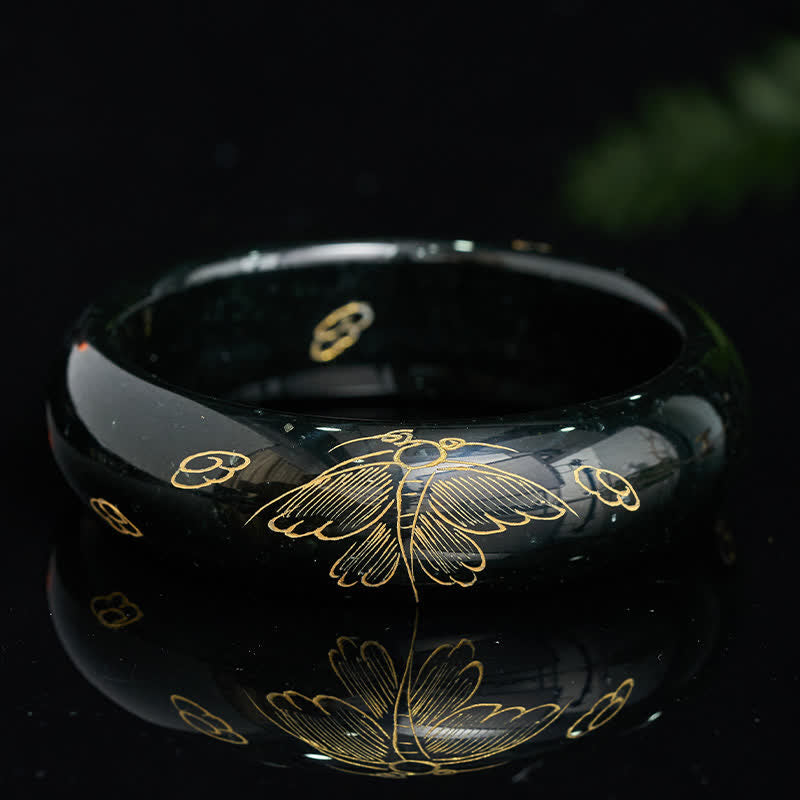 Buddha Stones 天然シアンジェイド彫刻ハーモニーバングルブレスレット - image 4