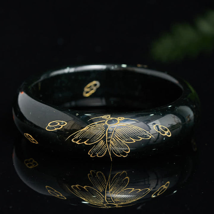 Buddha Stones 天然シアンジェイド彫刻ハーモニーバングルブレスレット - image 4