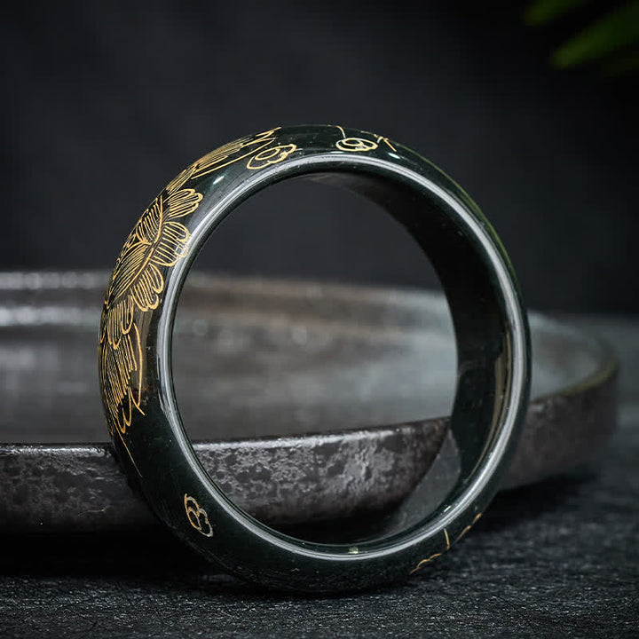Buddha Stones 天然シアンジェイド彫刻ハーモニーバングルブレスレット - シアンジェイド（60～62mm） - image 0