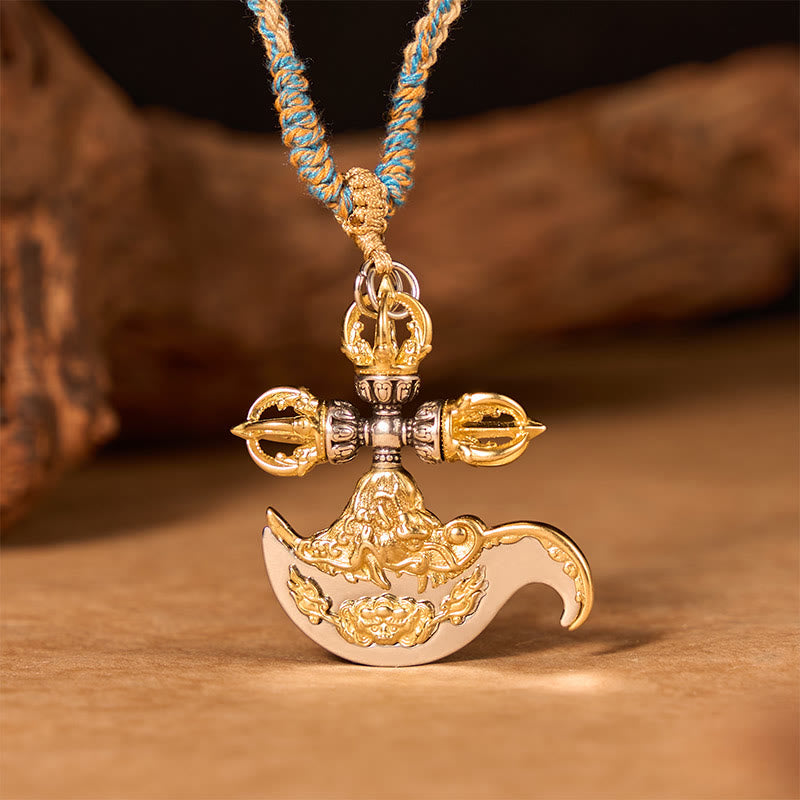 Buddha Stones 銅製ヴァジュラ（金剛杵）チベット風レリーフ彫刻トーテムチャームネックレスペンダント - image 1