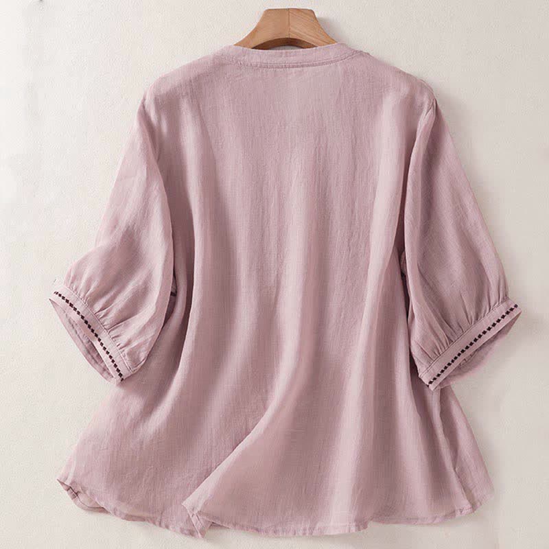 Buddha Stones 夏物カジュアル無地刺繍プリーツフロントレディース半袖Tシャツ - image 9