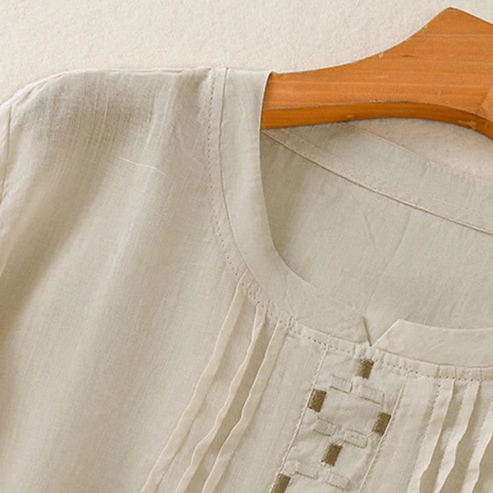 Buddha Stones 夏物カジュアル無地刺繍プリーツフロントレディース半袖Tシャツ - image 17