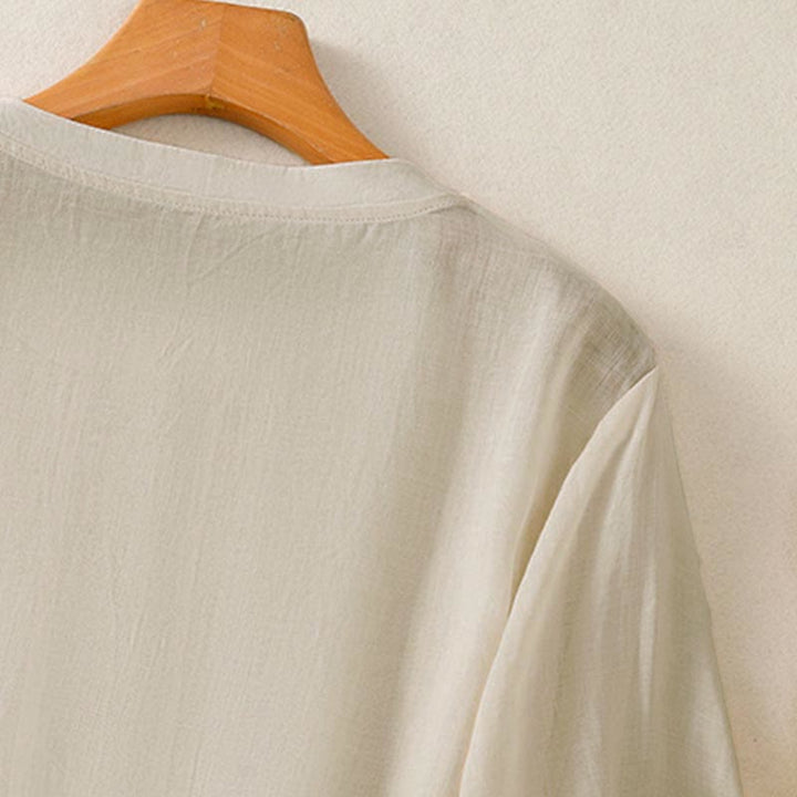 Buddha Stones 夏物カジュアル無地刺繍プリーツフロントレディース半袖Tシャツ - image 19