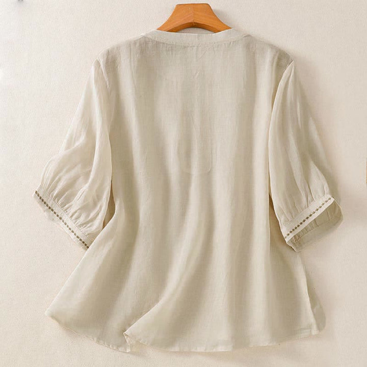 Buddha Stones 夏物カジュアル無地刺繍プリーツフロントレディース半袖Tシャツ - image 16