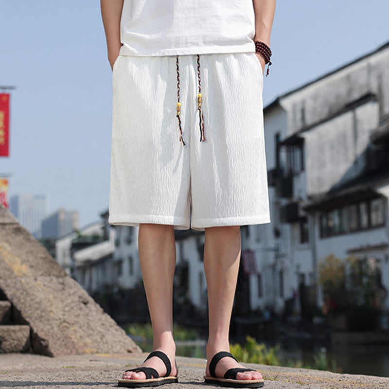 Buddha Stonesサマーカジュアル ドローストリング 無地 バミューダショーツ メンズ ポケット付き - image 2