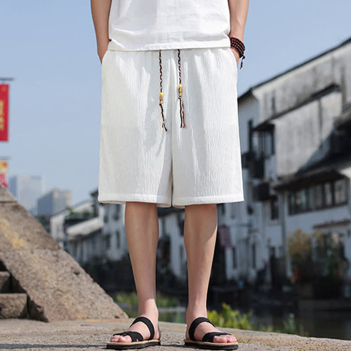 Buddha Stonesサマーカジュアル ドローストリング 無地 バミューダショーツ メンズ ポケット付き - image 2