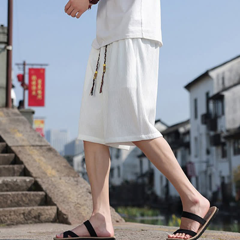 Buddha Stonesサマーカジュアル ドローストリング 無地 バミューダショーツ メンズ ポケット付き - image 3
