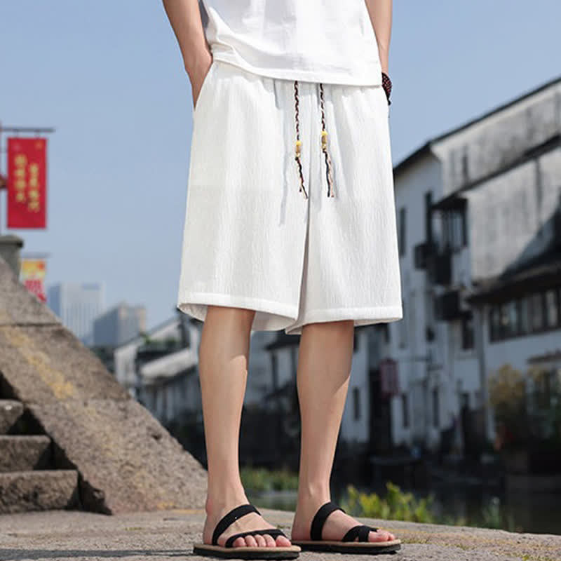 Buddha Stonesサマーカジュアル ドローストリング 無地 バミューダショーツ メンズ ポケット付き - image 1