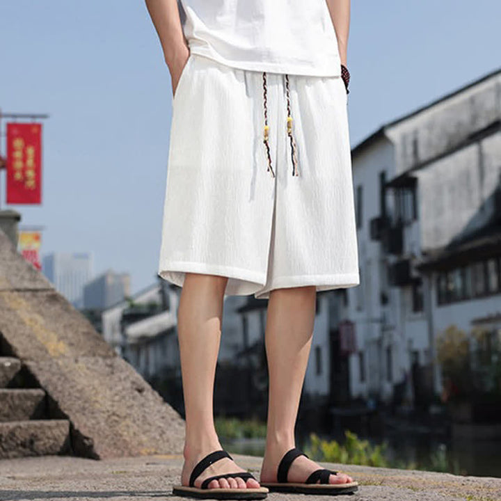 Buddha Stonesサマーカジュアル ドローストリング 無地 バミューダショーツ メンズ ポケット付き - image 1