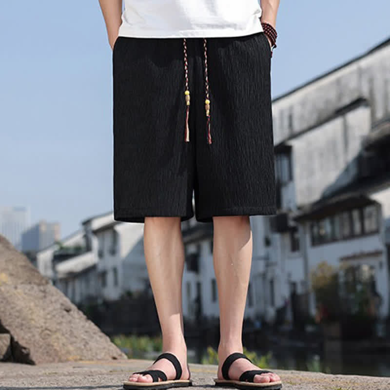 Buddha Stonesサマーカジュアル ドローストリング 無地 バミューダショーツ メンズ ポケット付き - 黒 - US/UK/AU46、 EU56 (5XL) - image 9