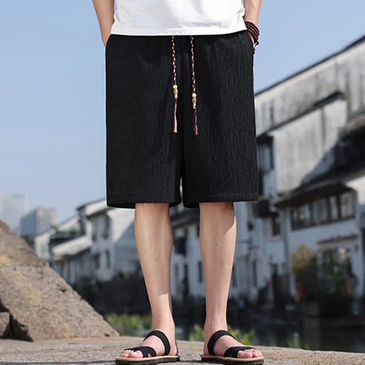 Buddha Stonesサマーカジュアル ドローストリング 無地 バミューダショーツ メンズ ポケット付き - 黒 - US/UK/AU46、 EU56 (5XL) - image 9