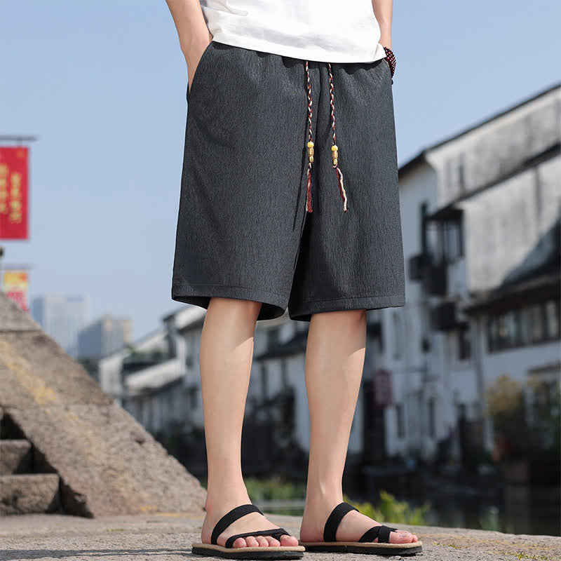 Buddha Stonesサマーカジュアル ドローストリング 無地 バミューダショーツ メンズ ポケット付き - image 30