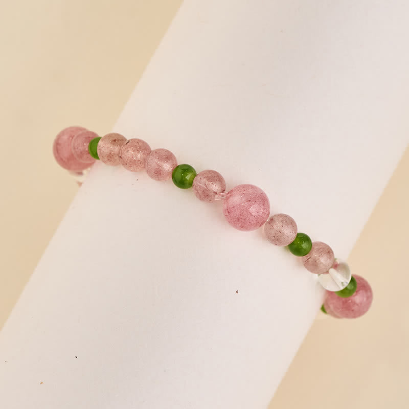 Buddha Stones ストロベリークォーツ、グリーンアゲート、クリアクォーツのヒーリングブレスレット - image 3