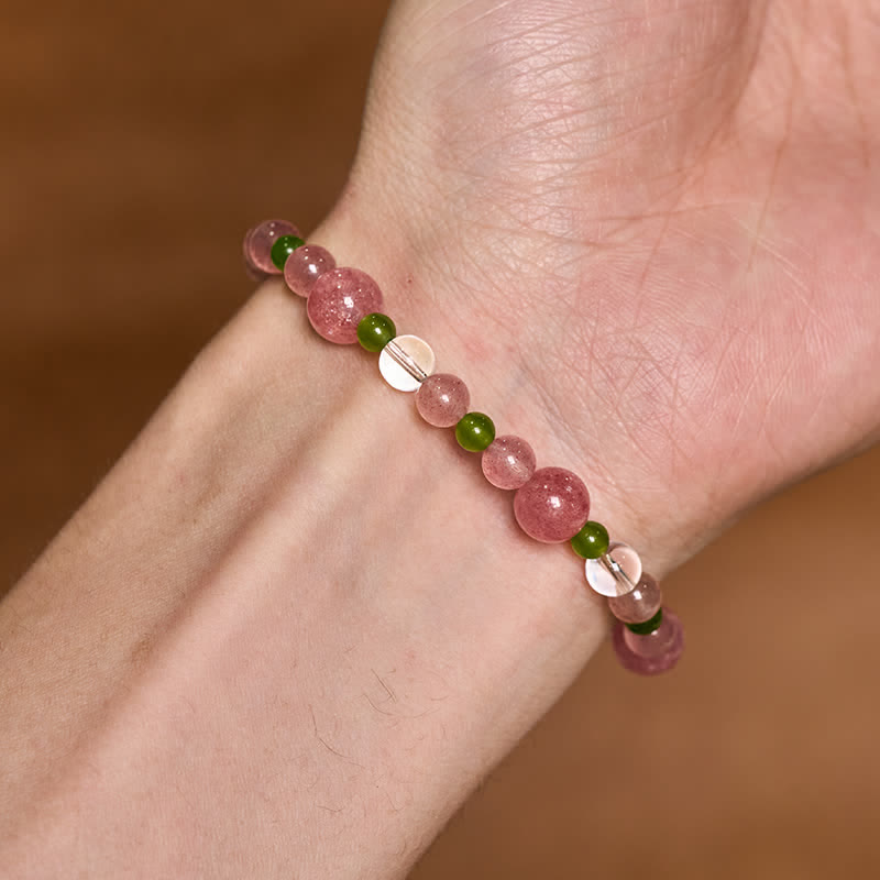 Buddha Stones ストロベリークォーツ、グリーンアゲート、クリアクォーツのヒーリングブレスレット - image 9
