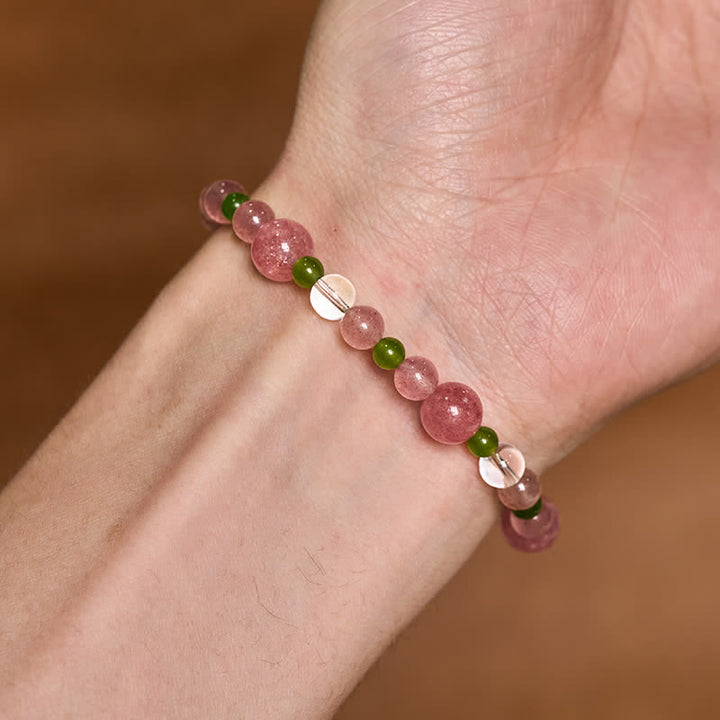 Buddha Stones ストロベリークォーツ、グリーンアゲート、クリアクォーツのヒーリングブレスレット - image 9