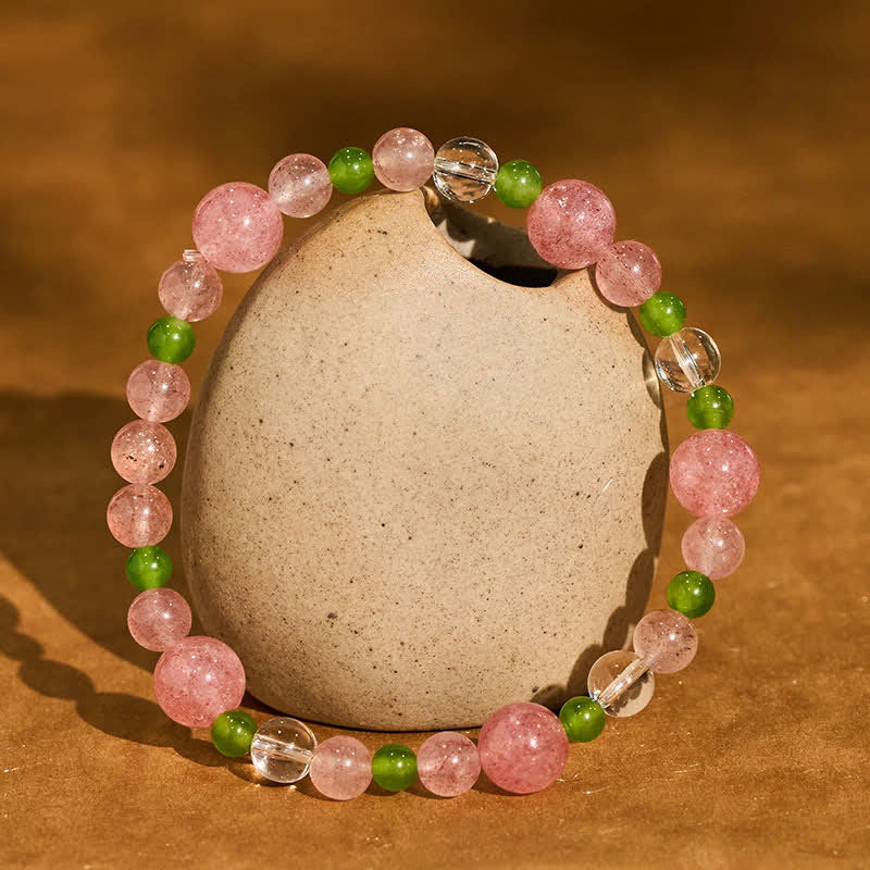 Buddha Stones ストロベリークォーツ、グリーンアゲート、クリアクォーツのヒーリングブレスレット - ストロベリークォーツ（手首周り：16～17cm） - image 0