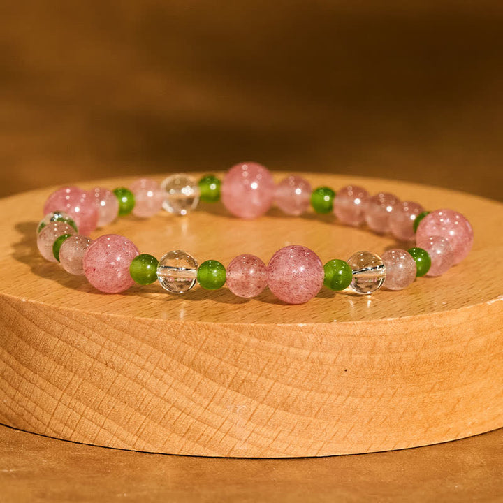 Buddha Stones ストロベリークォーツ、グリーンアゲート、クリアクォーツのヒーリングブレスレット - image 1