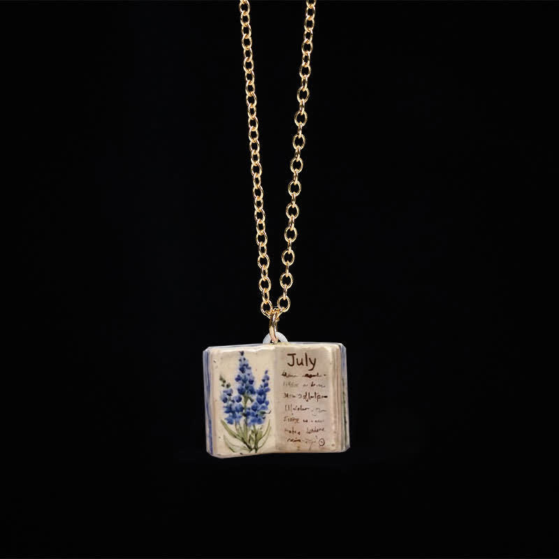Buddha Stones 銅製誕生花強化ブックデザインバランスペンダントネックレス - ラベンダー - image 25
