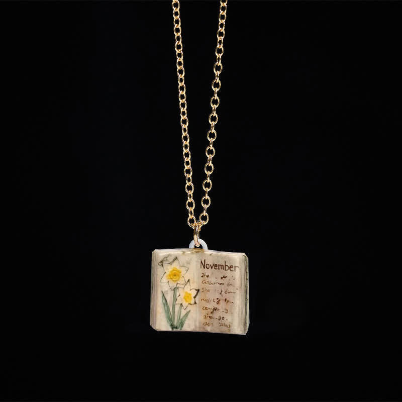 Buddha Stones 銅製誕生花強化ブックデザインバランスペンダントネックレス - スノードロップ - image 41
