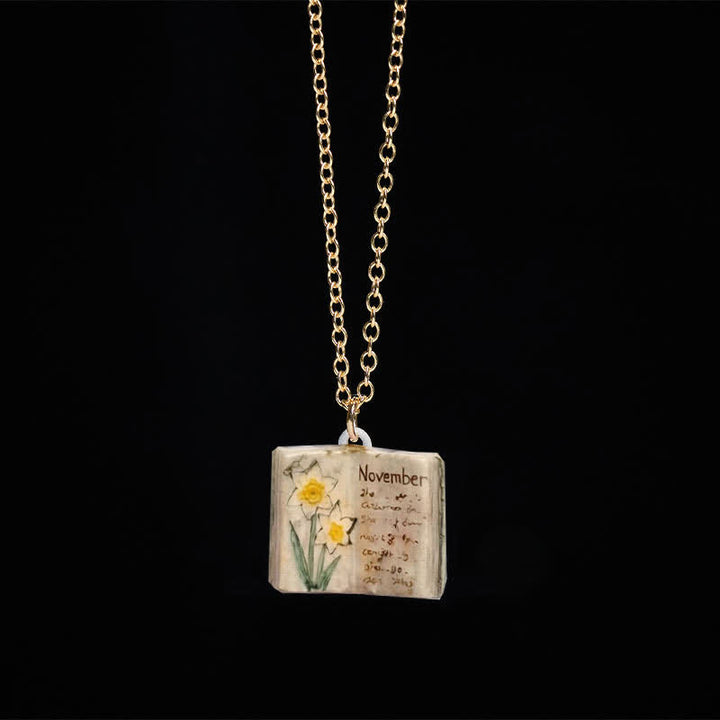 Buddha Stones 銅製誕生花強化ブックデザインバランスペンダントネックレス - スノードロップ - image 41