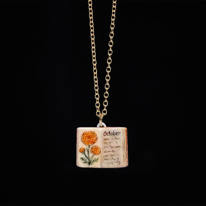 Buddha Stones 銅製誕生花強化ブックデザインバランスペンダントネックレス - カレンデュラ - image 37