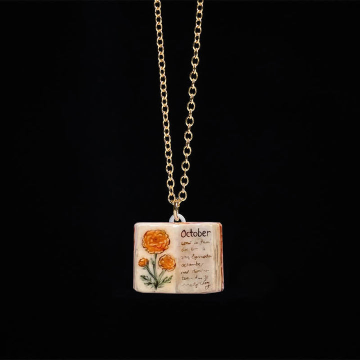 Buddha Stones 銅製誕生花強化ブックデザインバランスペンダントネックレス - カレンデュラ - image 37