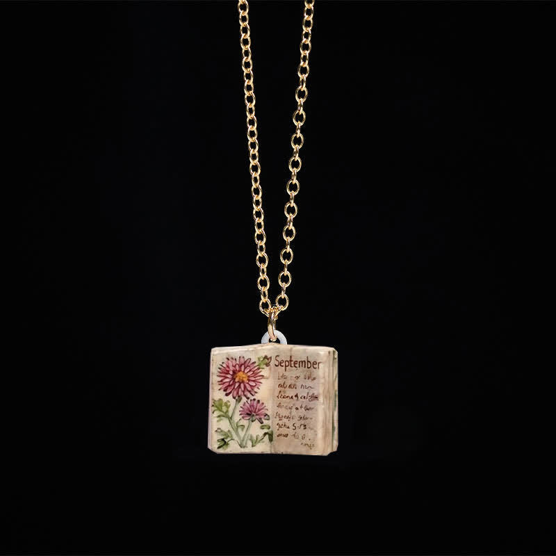 Buddha Stones 銅製誕生花強化ブックデザインバランスペンダントネックレス - アスター - image 33