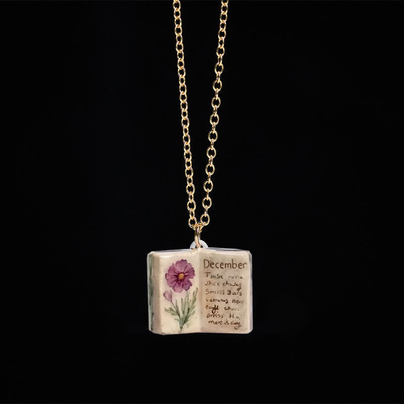 Buddha Stones 銅製誕生花強化ブックデザインバランスペンダントネックレス - 紫色の菊 - image 45