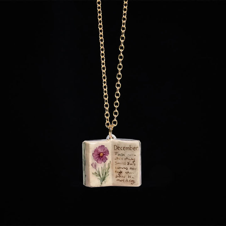 Buddha Stones 銅製誕生花強化ブックデザインバランスペンダントネックレス - 紫色の菊 - image 45