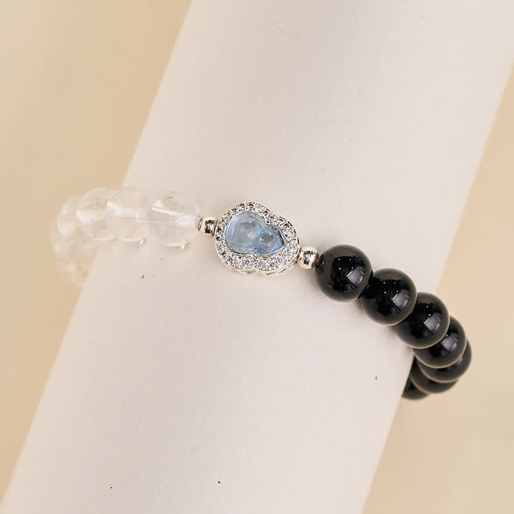 Buddha Stones クリアクォーツとブラックオブシディアン、ひょうたん型の透明ブレスレット - image 3