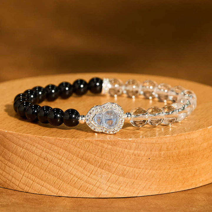 Buddha Stones クリアクォーツとブラックオブシディアン、ひょうたん型の透明ブレスレット - image 11