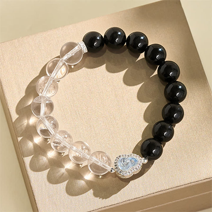 Buddha Stones クリアクォーツとブラックオブシディアン、ひょうたん型の透明ブレスレット - image 19