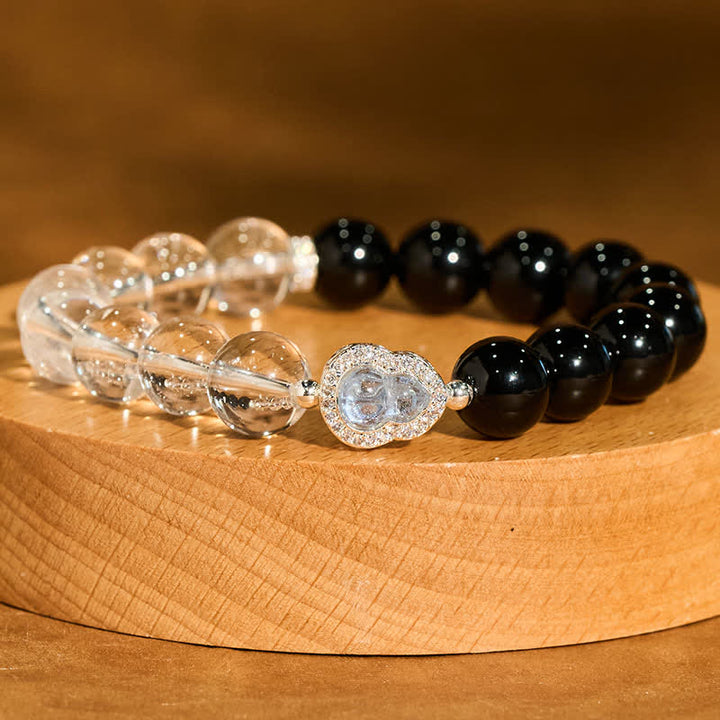 Buddha Stones クリアクォーツとブラックオブシディアン、ひょうたん型の透明ブレスレット - image 18