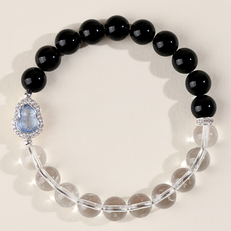 Buddha Stones クリアクォーツとブラックオブシディアン、ひょうたん型の透明ブレスレット - image 4