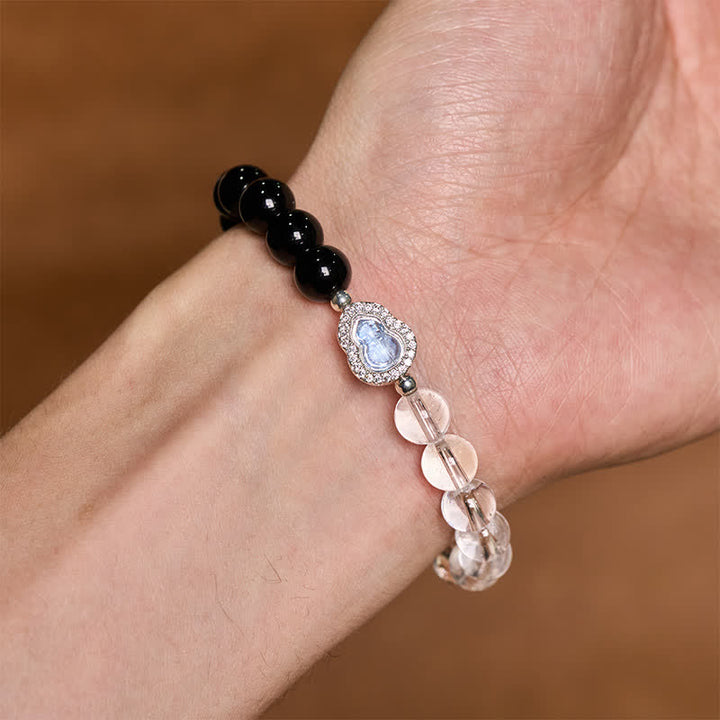 Buddha Stones クリアクォーツとブラックオブシディアン、ひょうたん型の透明ブレスレット - image 9