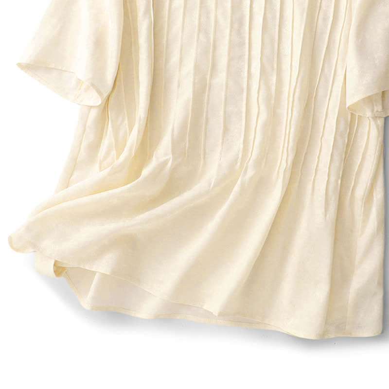 Buddha Stones 夏にぴったりのエレガントなプリーツ入り無地レディース半袖Tシャツ - image 16