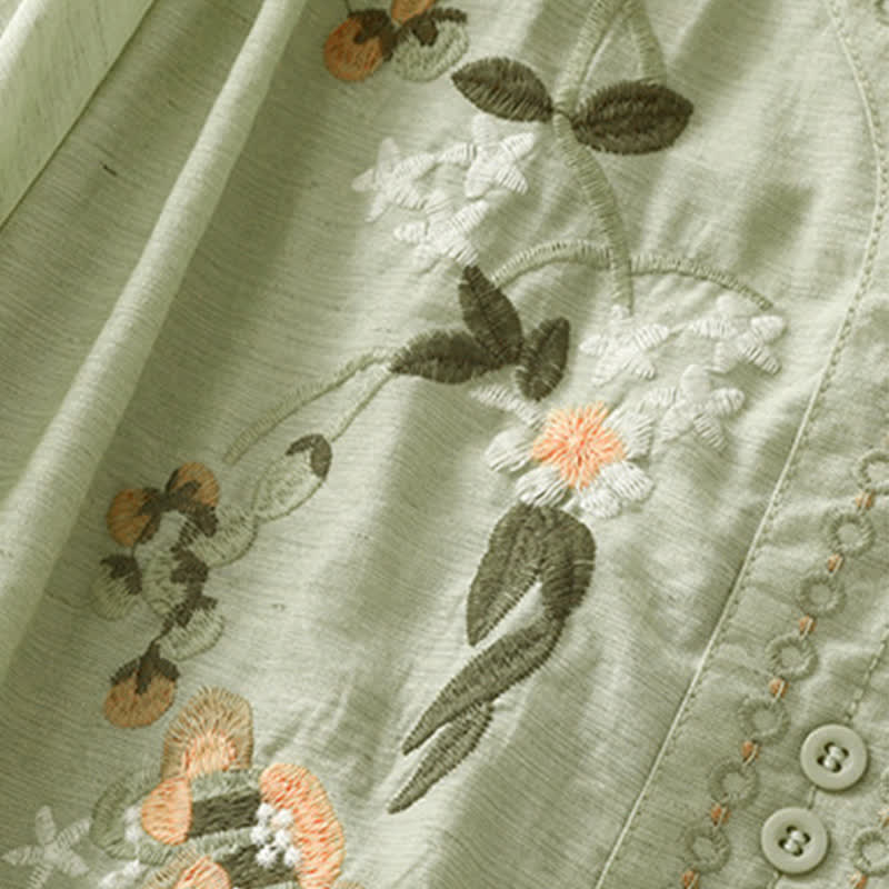 Buddha Stones 夏物 ボヘミアン風 刺繍入り 花柄 レディース 半袖シャツ - image 2