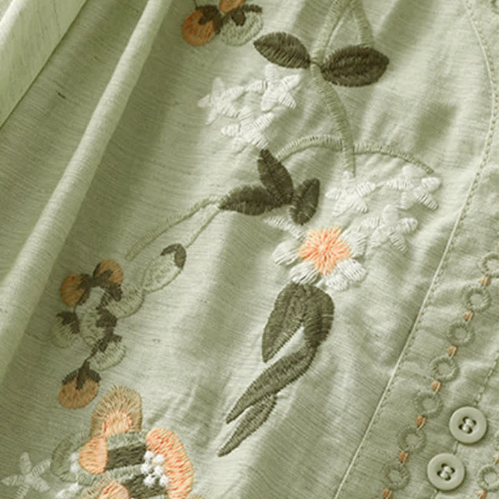 Buddha Stones 夏物 ボヘミアン風 刺繍入り 花柄 レディース 半袖シャツ - image 2