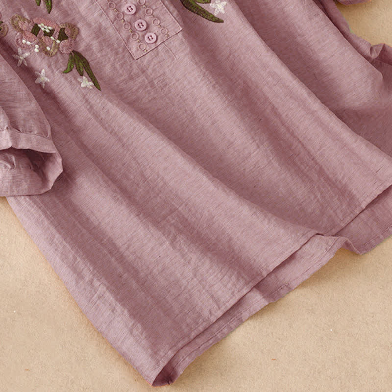 Buddha Stones 夏物 ボヘミアン風 刺繍入り 花柄 レディース 半袖シャツ - image 12