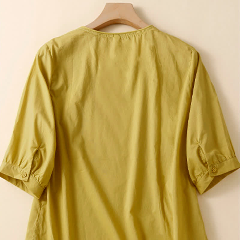 Buddha Stones 夏物カジュアルクルーネック刺繍フラワー柄レディース半袖Tシャツ - image 7