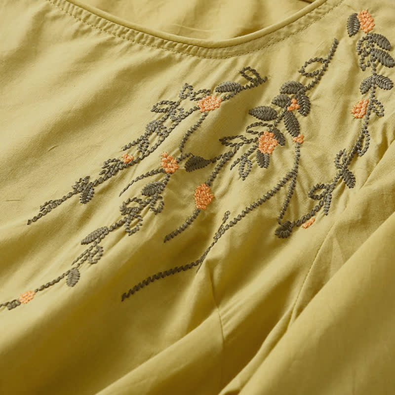 Buddha Stones 夏物カジュアルクルーネック刺繍フラワー柄レディース半袖Tシャツ - image 9