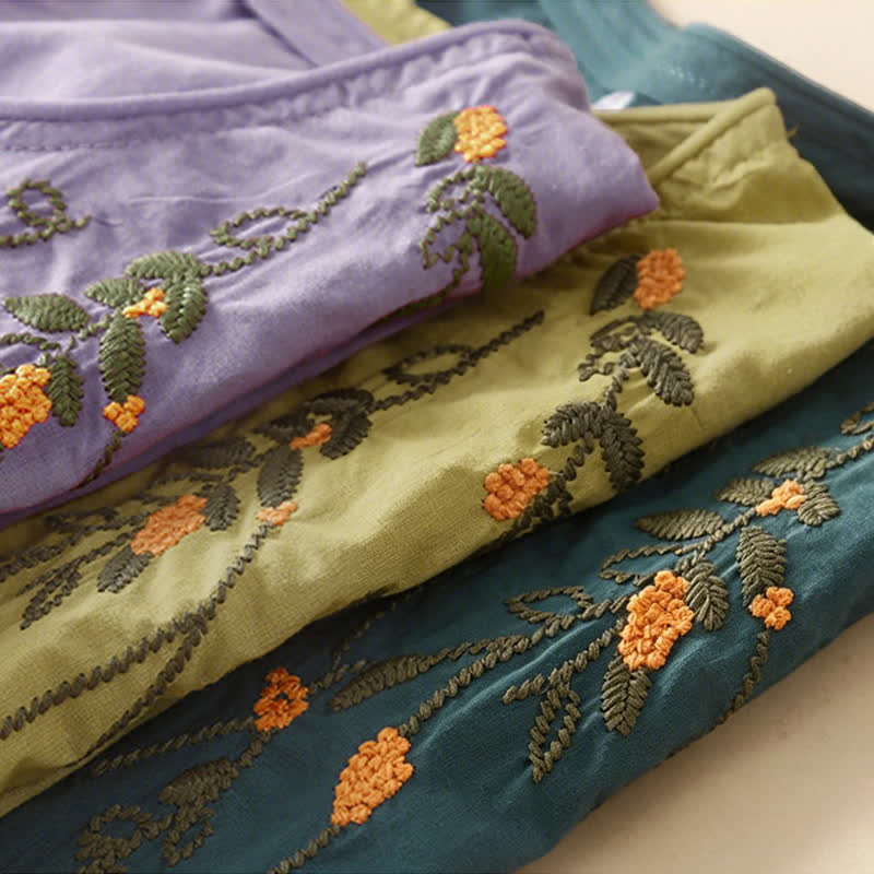 Buddha Stones 夏物カジュアルクルーネック刺繍フラワー柄レディース半袖Tシャツ - image 17