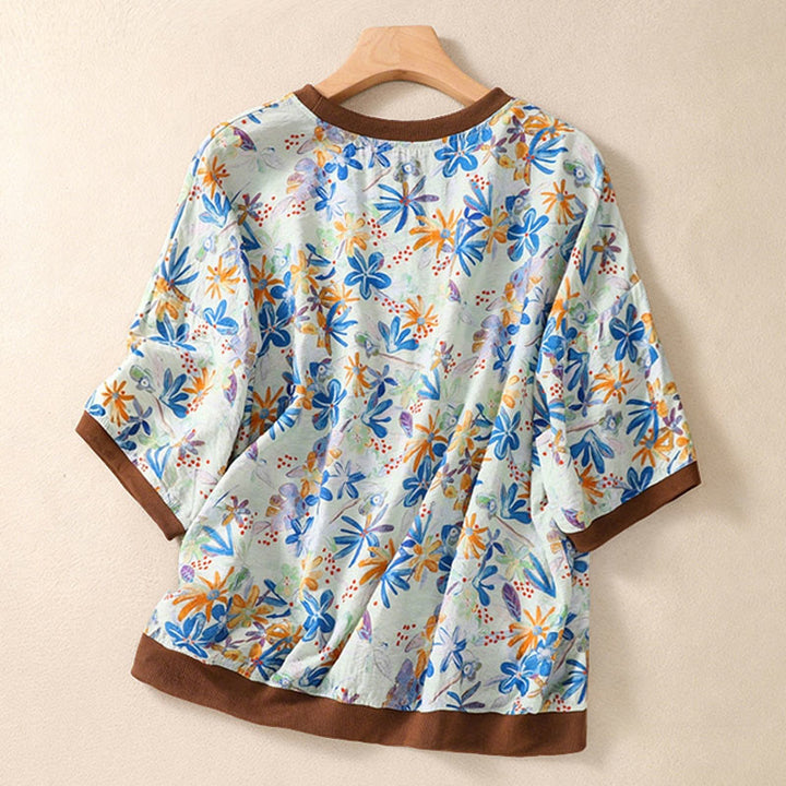 Buddha Stones 夏物ヴィンテージクルーネック花柄プリントレディース半袖Tシャツ - image 22