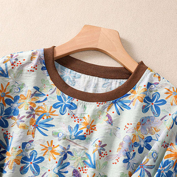 Buddha Stones 夏物ヴィンテージクルーネック花柄プリントレディース半袖Tシャツ - image 23