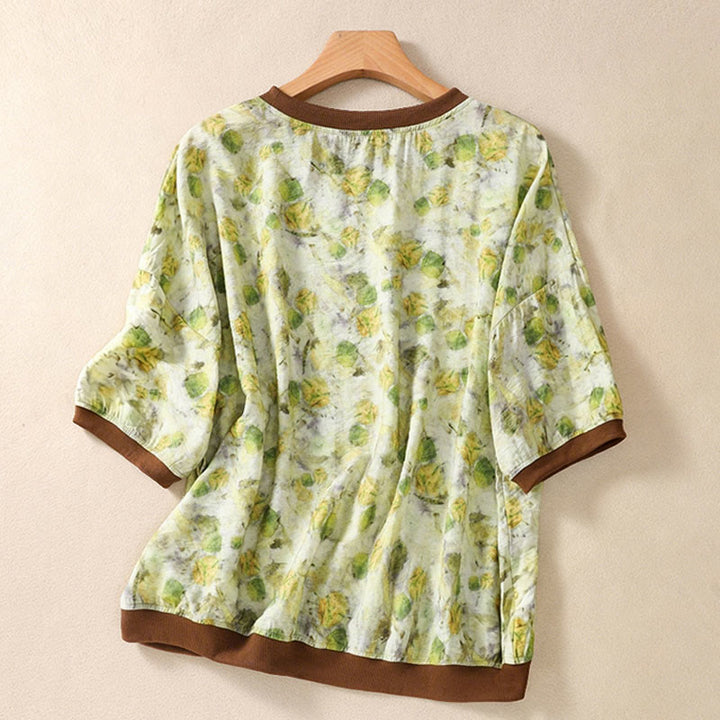 Buddha Stones 夏物ヴィンテージクルーネック花柄プリントレディース半袖Tシャツ - image 8